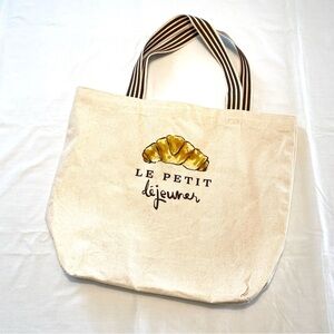 Le Petit Déjeuner Cream Cotton Canvas Tote Bag Parisian Market Everyday Bag